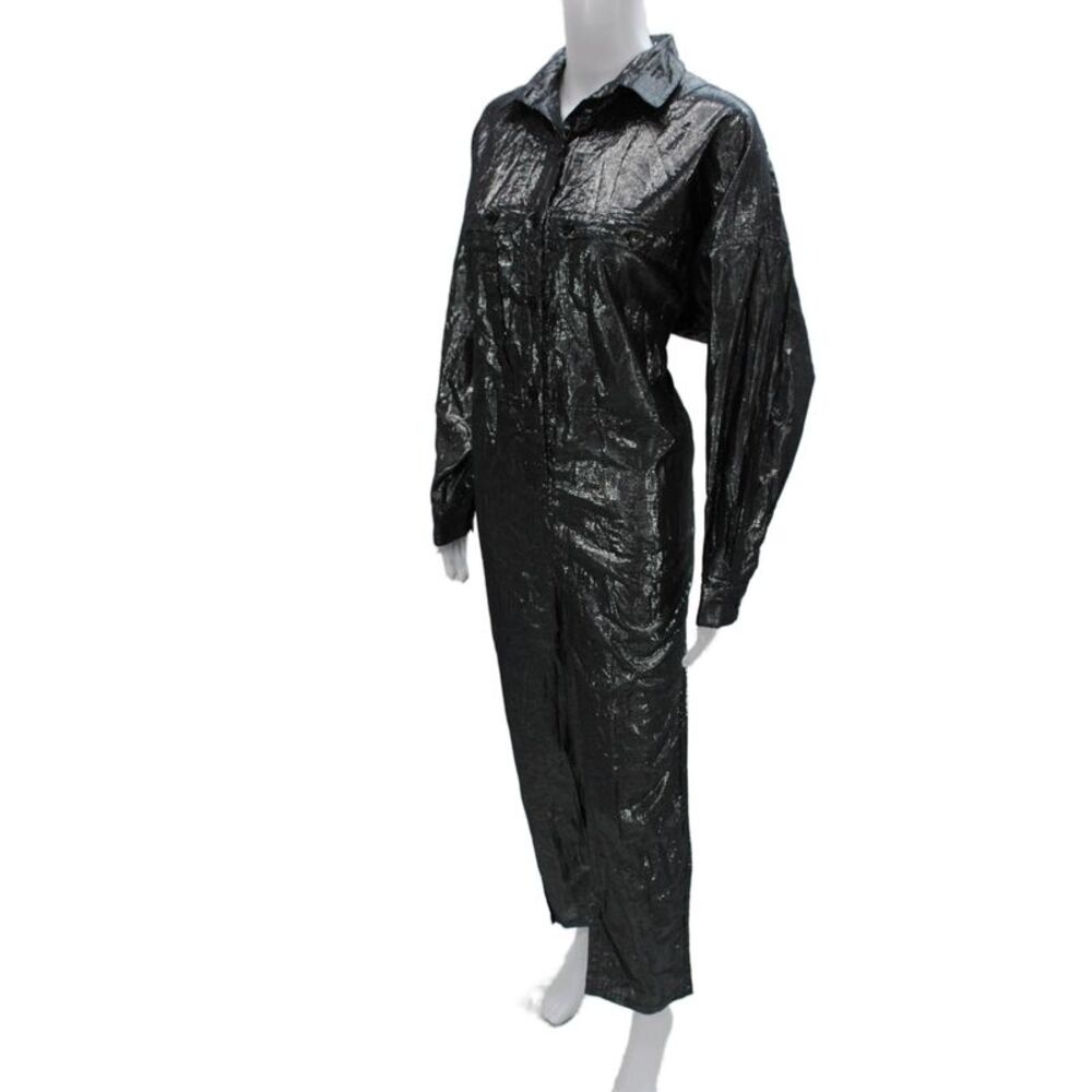 Kondi Women Jumpsuit Black Cotton Long Sleeve Collared Button Size M - Picture 2 of 6